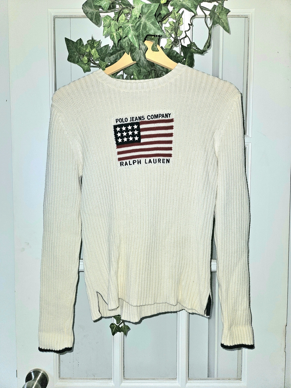 Ralph Lauren Cream Ribbed Flag Sweater - Polo Jeans Company